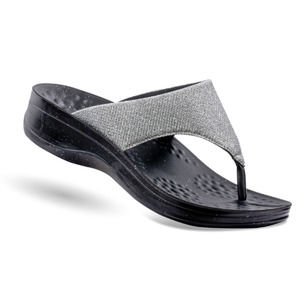 Aerothotic Womens size 9 EU40 Arch Support Black Sparkle Comfort Flip Flop Sandl